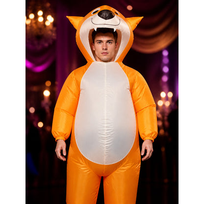 Orange Dog Inflatable Costume, Full-Body Animal Suit for Halloween Parties and on-model view