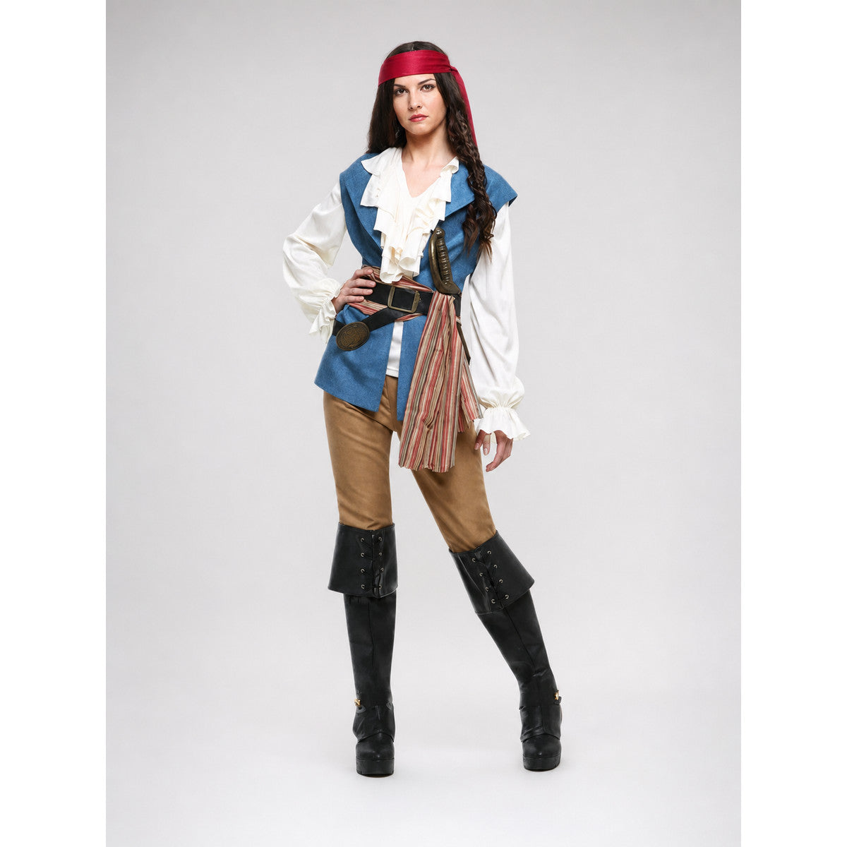 Pirate Costume with Blouse, Vest, and Headband on-model view