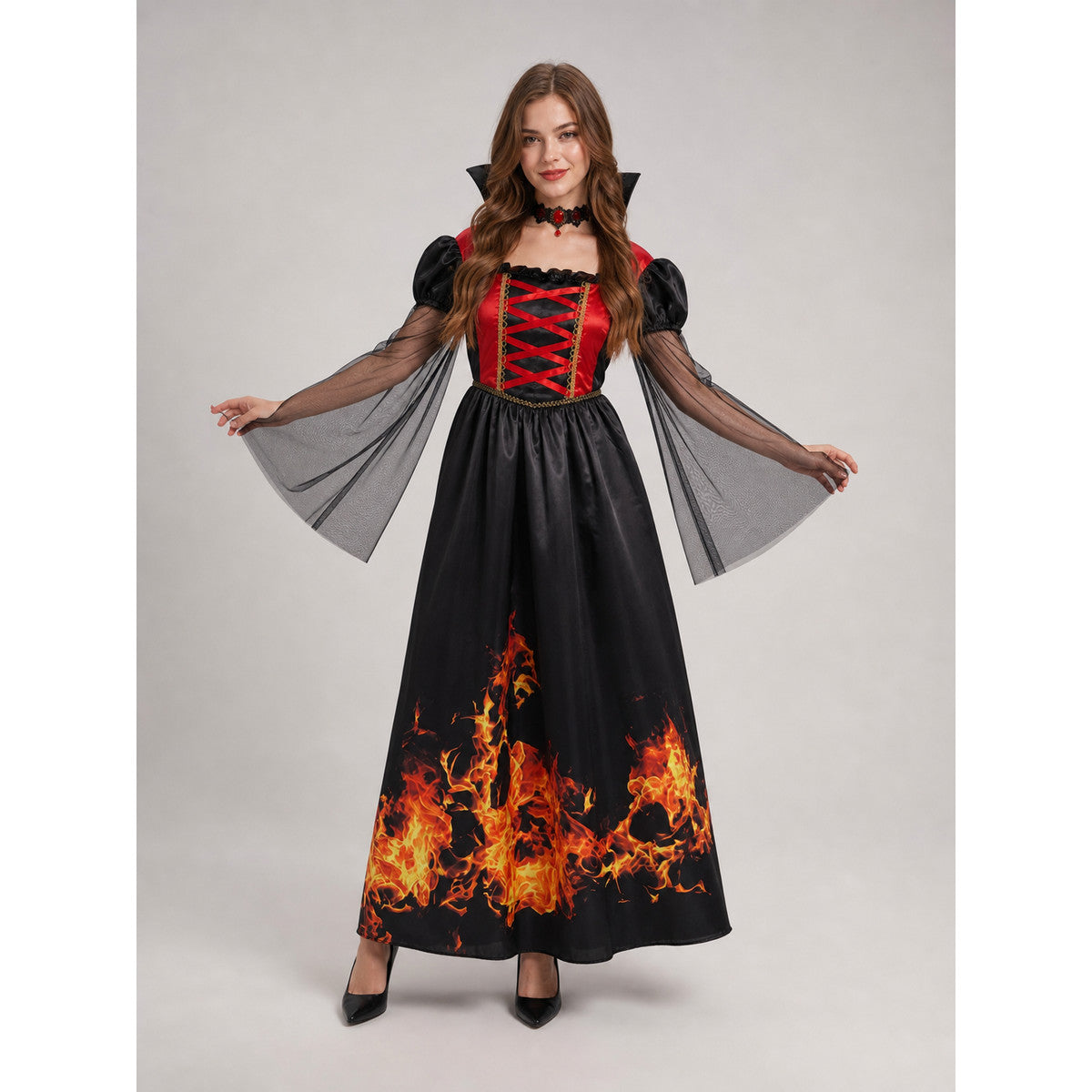 Red-and-Black Cosplay Dress with Accessory