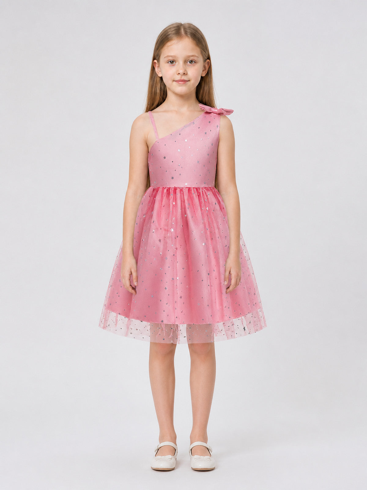 Festive Princess Dress with a Tulle Skirt and Sequins on-model view