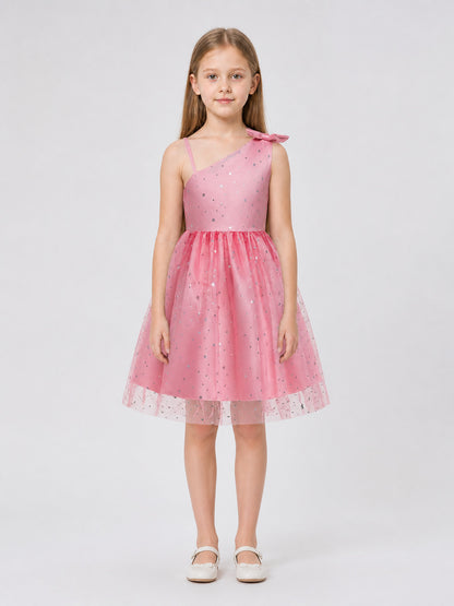 Festive Princess Dress with a Tulle Skirt and Sequins on-model view