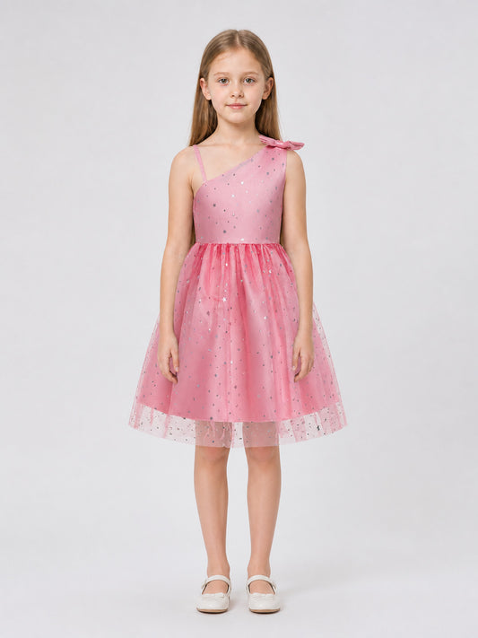 Festive Princess Dress with a Tulle Skirt and Sequins on-model view