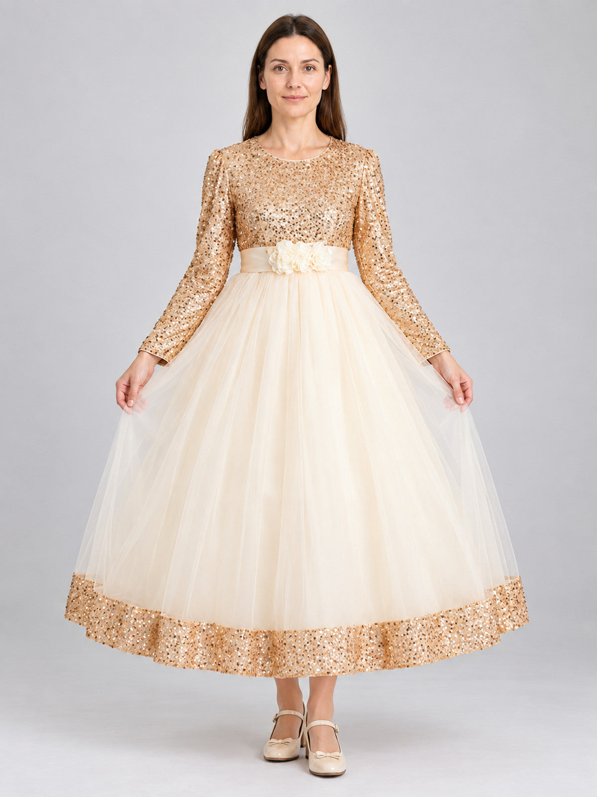 Formal Dress with Sequins and Fluffy Tulle Skirt