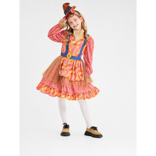 Halloween Scarecrow Costume with Dress and Hat on-model view