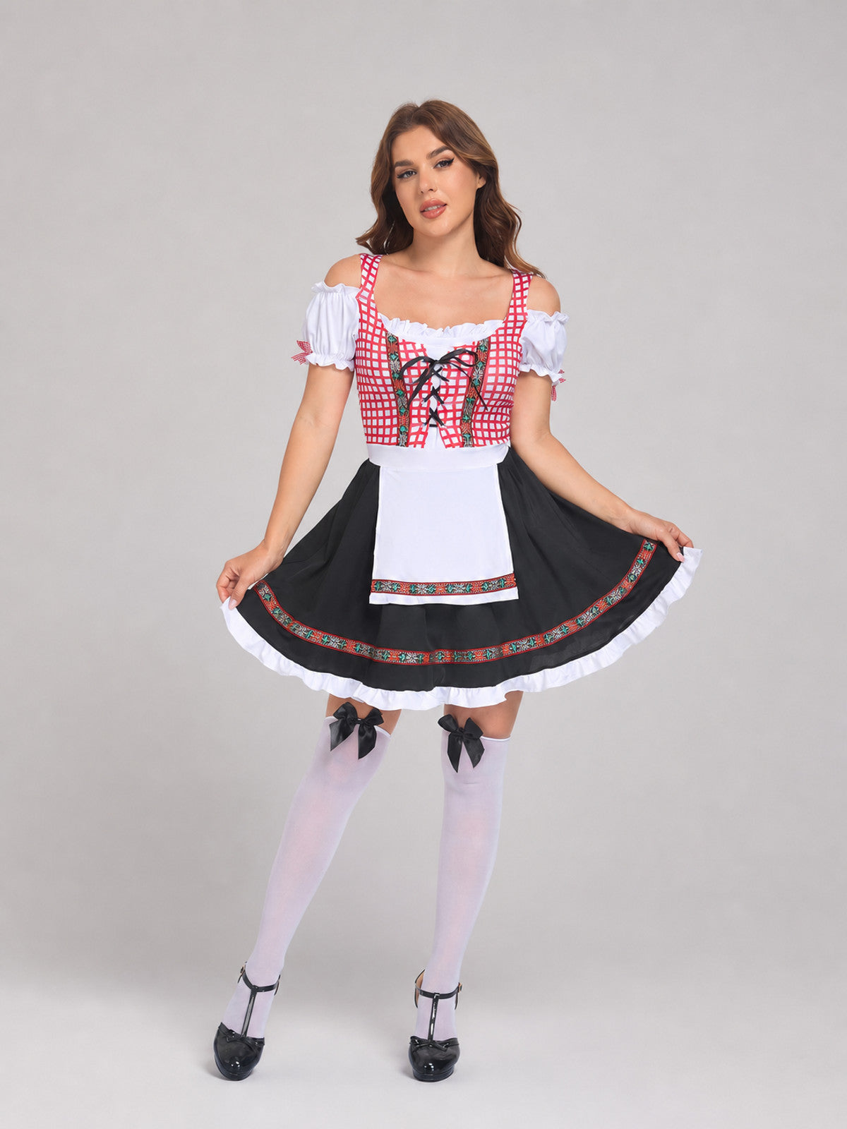 Ethnic-Style Dress with Apron and Full Skirt on-model view