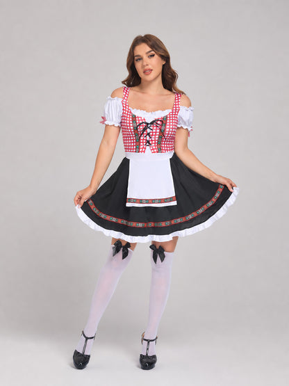Ethnic-Style Dress with Apron and Full Skirt on-model view