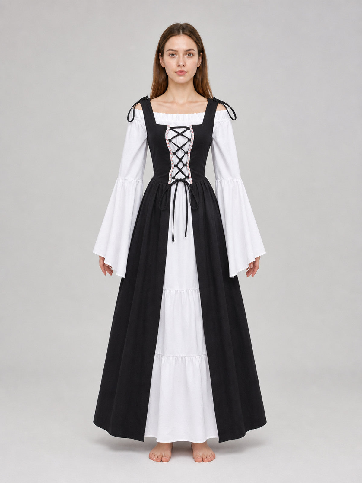 Gothic Medieval Dress with a Corset Bodice front view