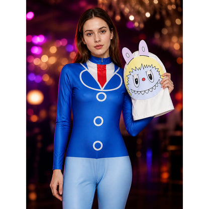 Labubu Cosplay Bodysuit Costume with Headpiece, Halloween Stage Performance on-model view