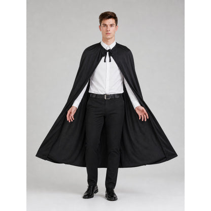 Black Long Cape Cloak for Halloween and the Stage on-model view