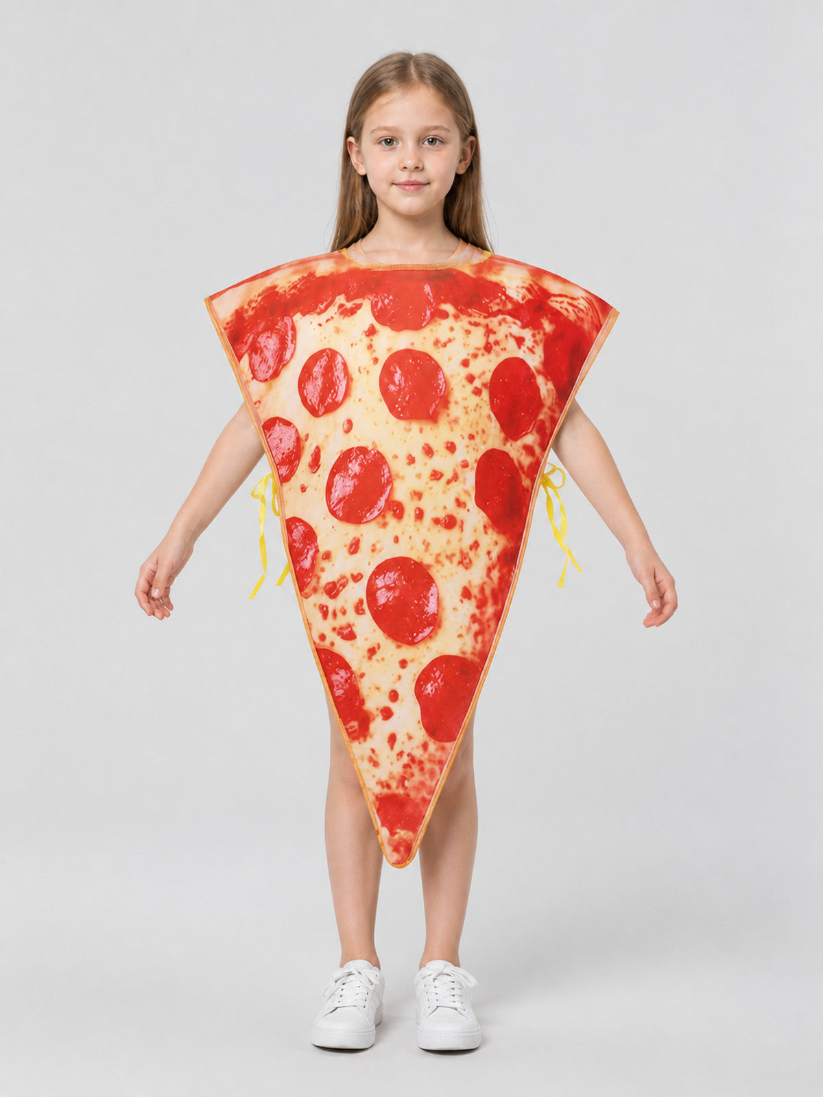 Pizza Carnival Costume with Cheese and Sausage Print on-model view