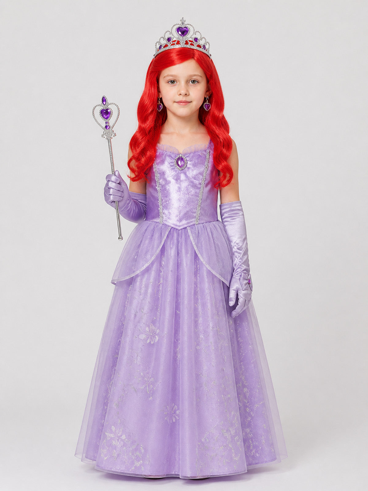 Princess Cosplay Set: Crown, Wand, Wig, Gloves on-model view