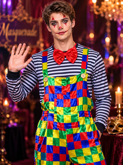Adult Clown Costume: Top, Jumpsuit, Bow Tie