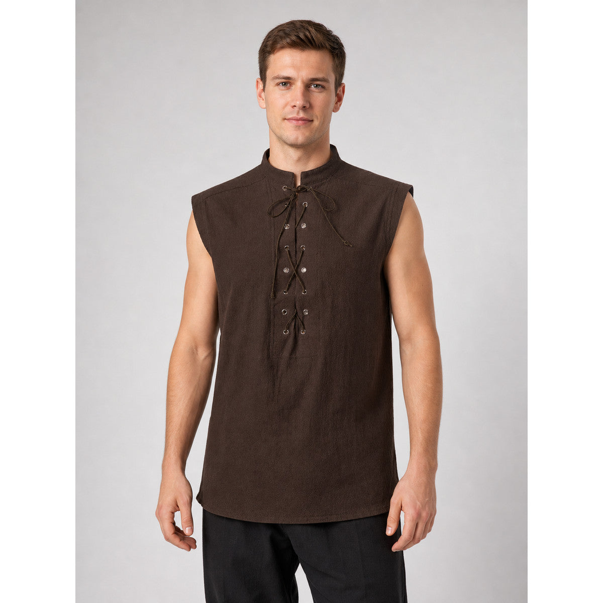 Halloween Sleeveless Lace-Up Vest with Stand Collar on-model view