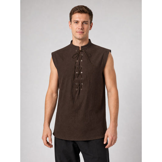 Halloween Sleeveless Lace-Up Vest with Stand Collar on-model view