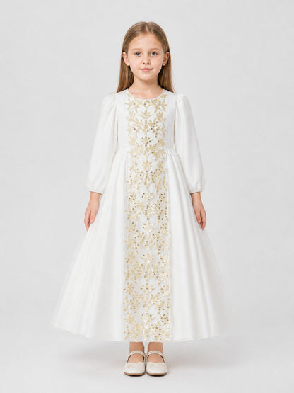 White Girls' Princess Dress with a Full Skirt and Sequins on-model view