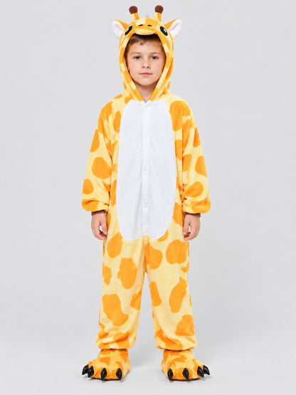Kids' Hooded Giraffe Print Pajama Bodysuit