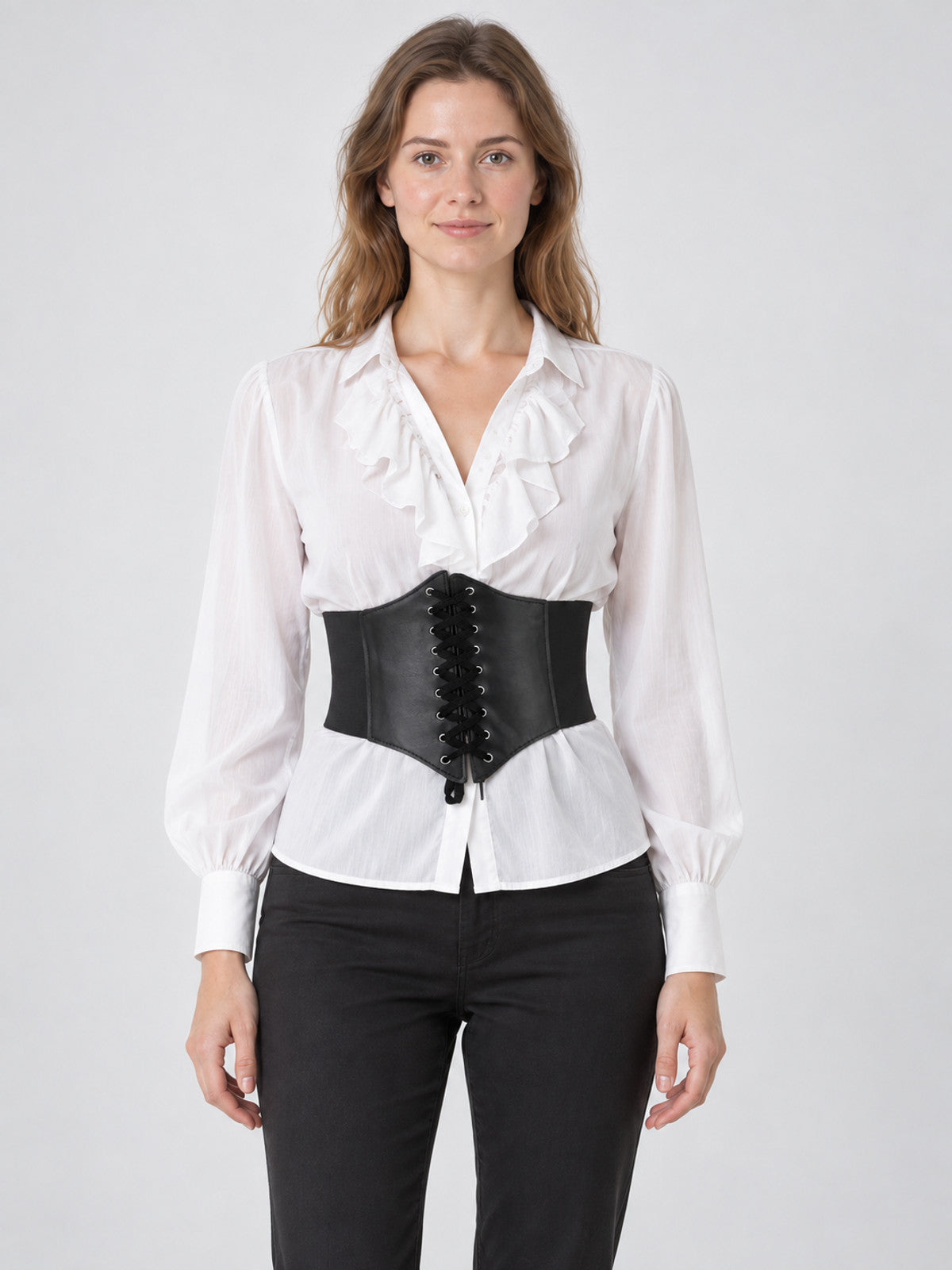 Black corset belt with lacing and zipper