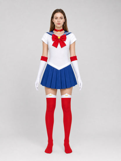 Sailor Moon Cosplay Costume: Top, Skirt, and Accessories front view