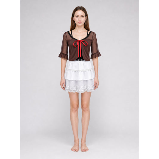 Cosplay Costume with a Tiered Skirt and Lace on-model view