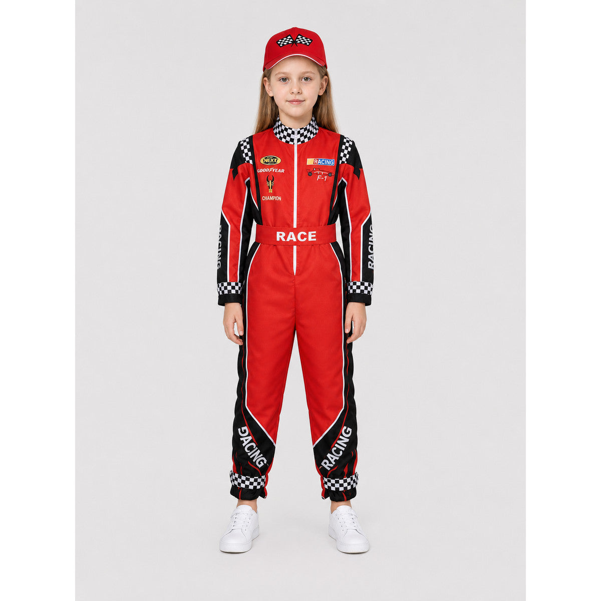 Children's Racing Jumpsuit with Checkered Print