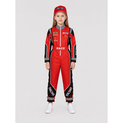 Children's Racing Jumpsuit with Checkered Print