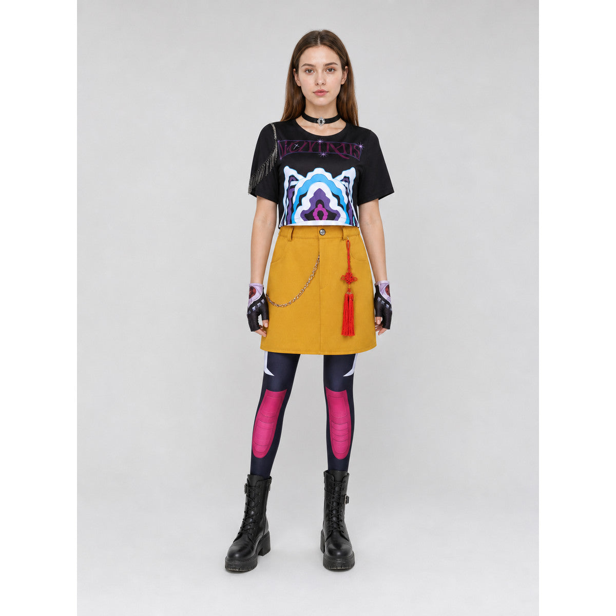 Cosplay Costume: Top, Skirt, and Accessories on-model view