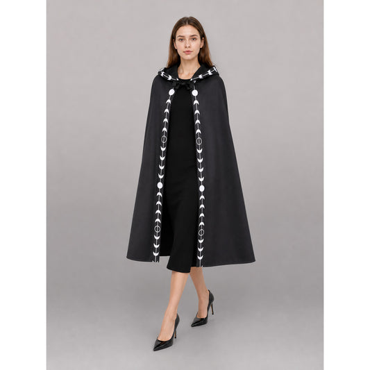 Black carnival cloak with a pointed hood