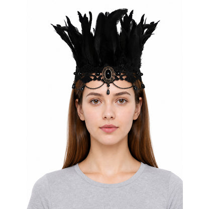Carnival Feather and Lace Headpiece