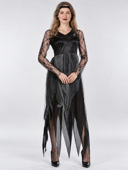 Ghost carnival costume black mesh dress
