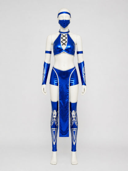 Mortal Kombat Cosplay Costume Blue Set on-model view