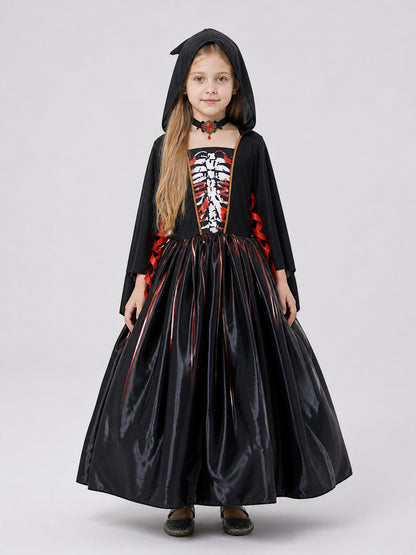 Girls' Halloween witch dress with red stripes