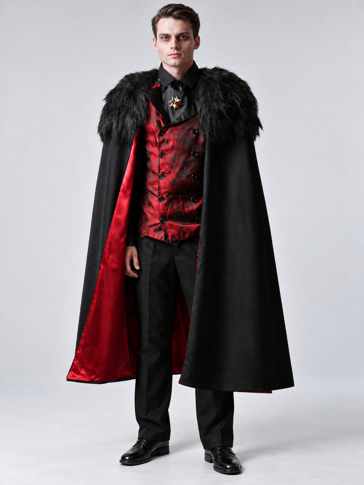 Vampire Costume: Black Cape, Vest, Scarf
