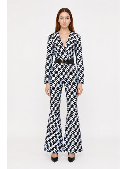 Black-and-White Jumpsuit with Geometric Print and Belt main product view