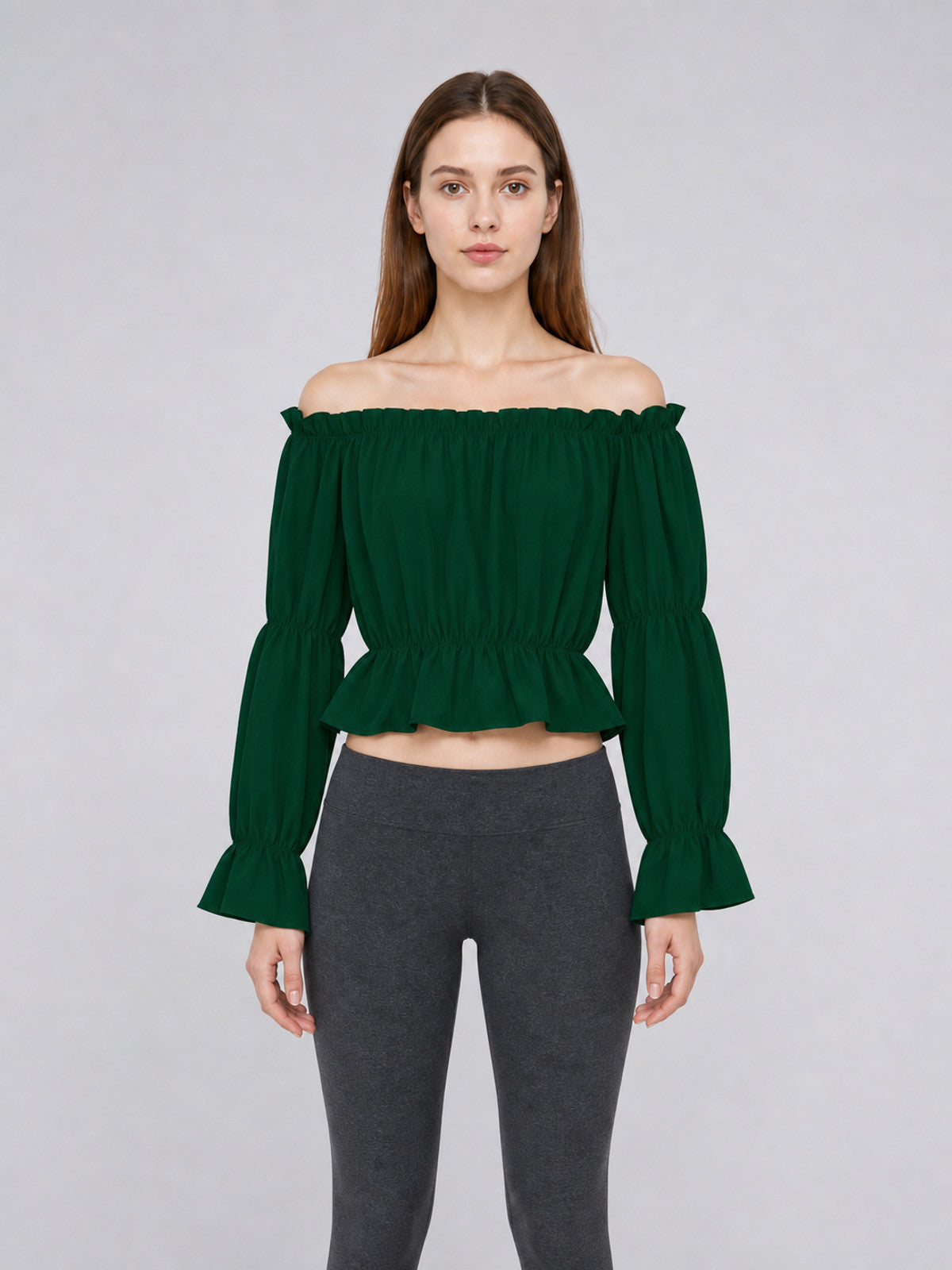 Off-the-Shoulder Blouse with Puff Sleeves front view