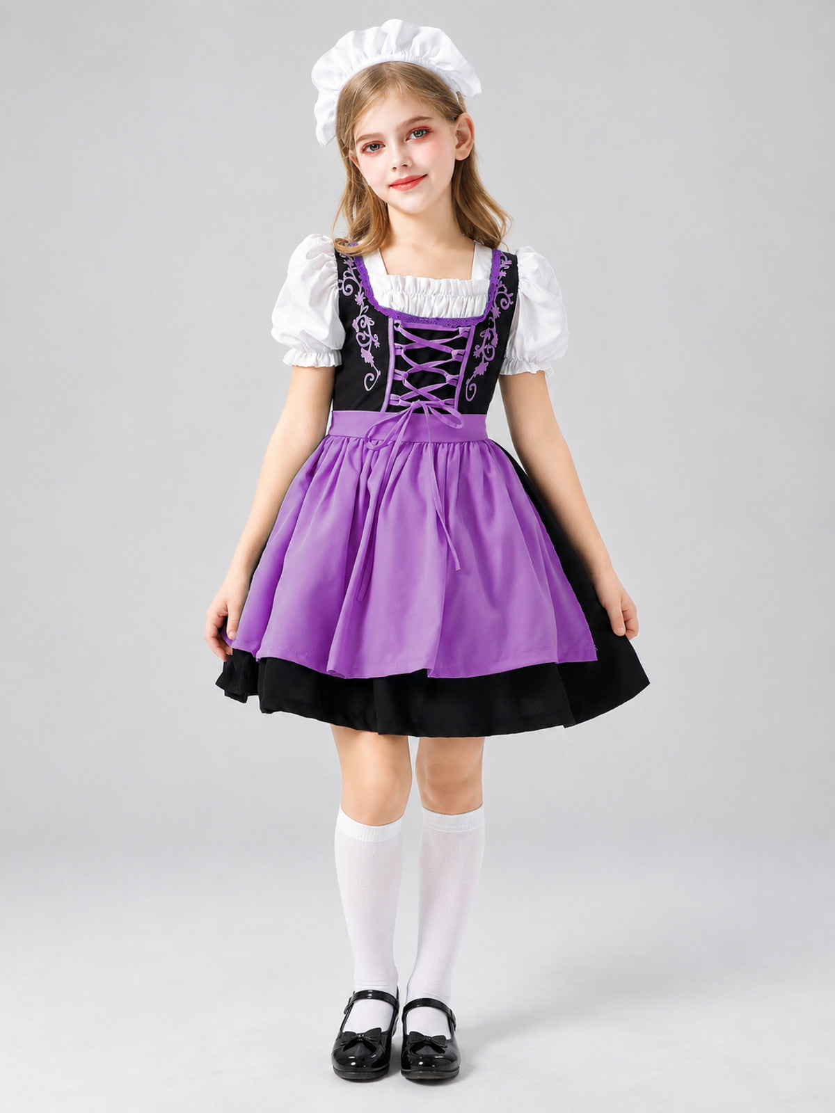 Kids' Bavarian-Style Costume (Dirndl), Purple