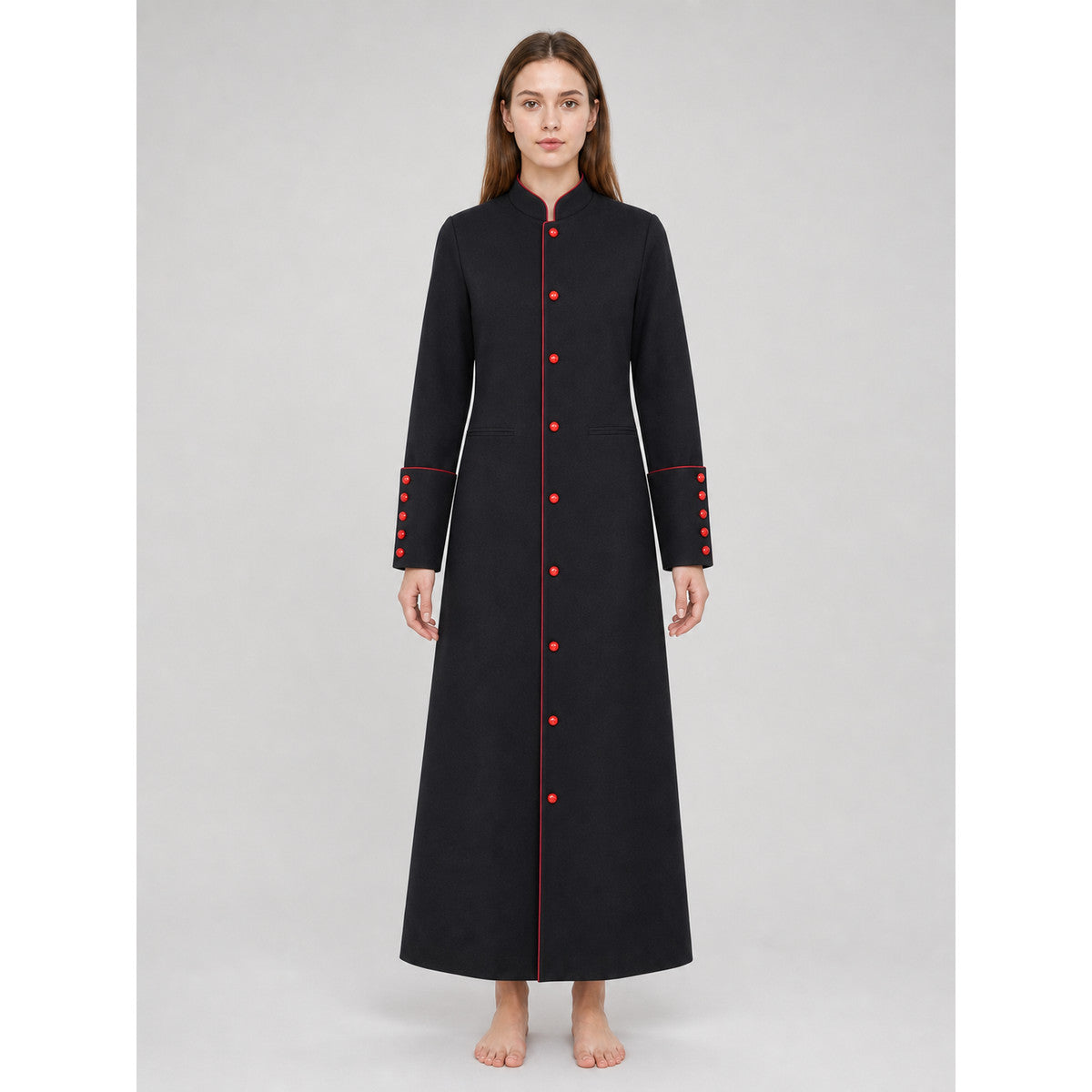 Black Long Coat with Red Trim for Cosplay