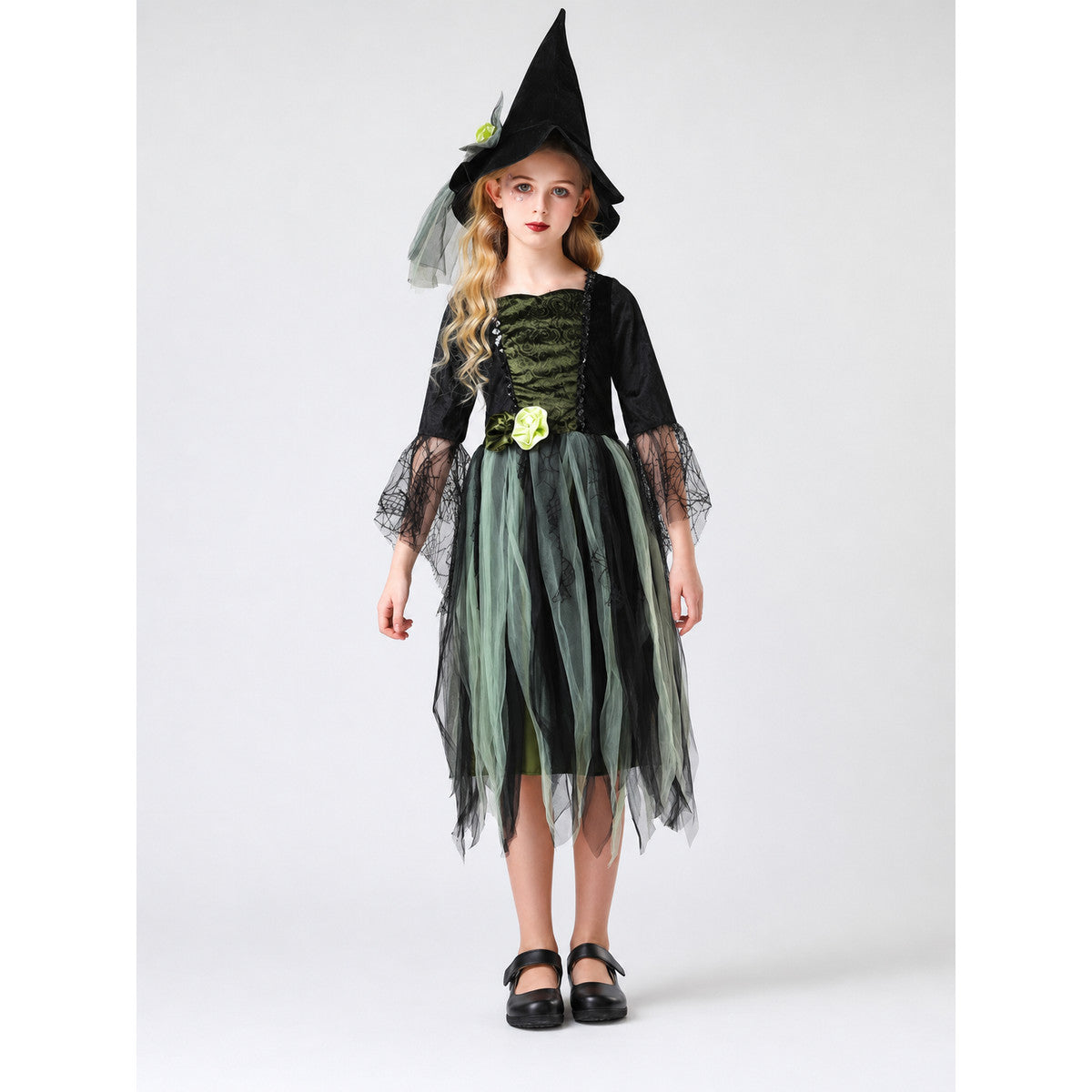 Halloween Witch Costume with Hat and Dress on-model view