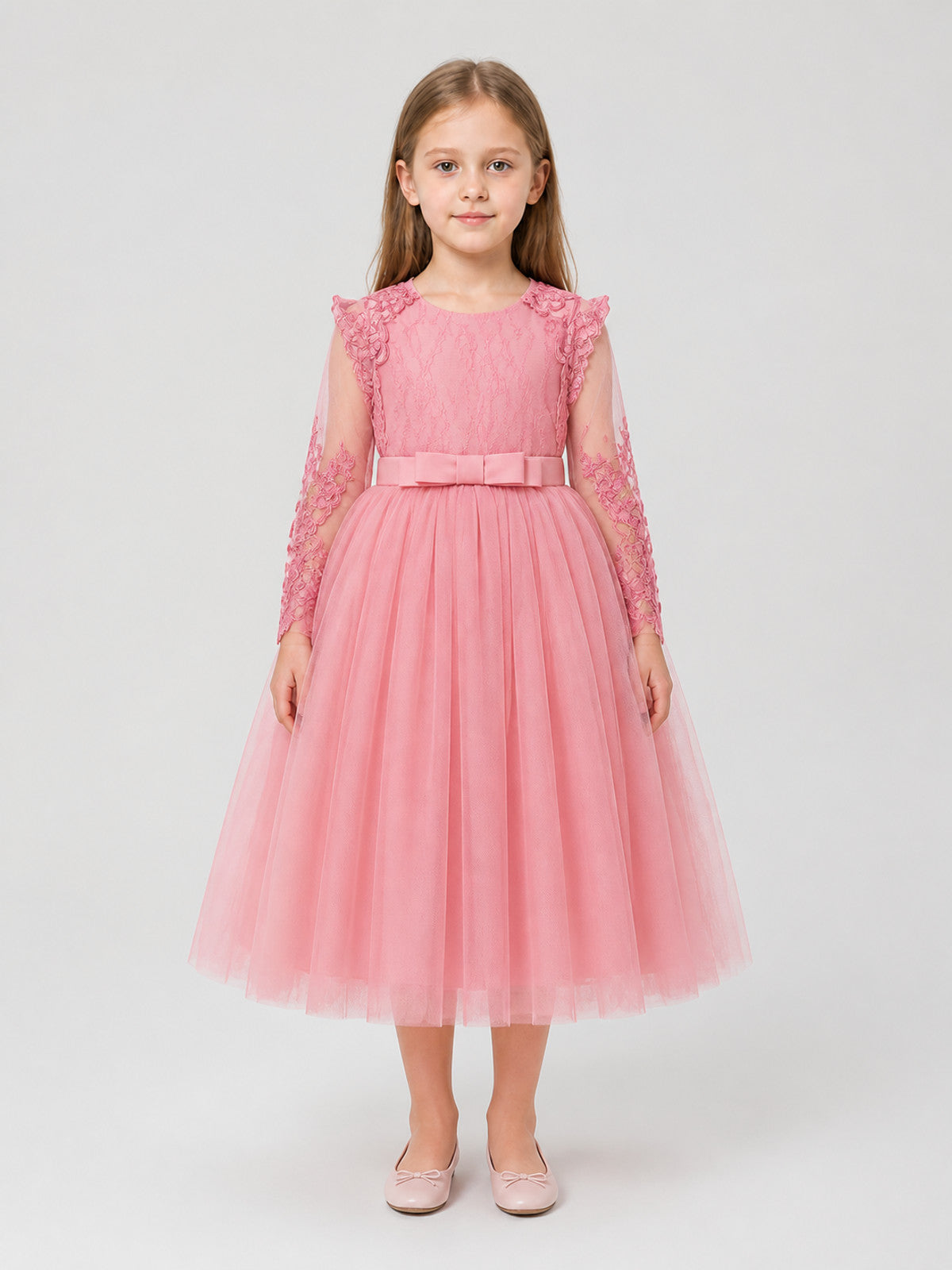 Dressy Pink Princess Dress with Full Skirt on-model view