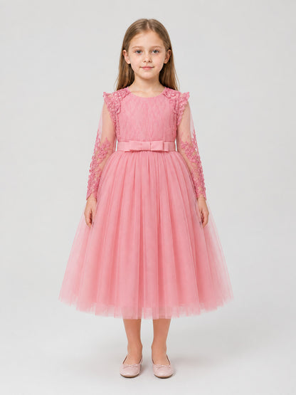 Dressy Pink Princess Dress with Full Skirt on-model view