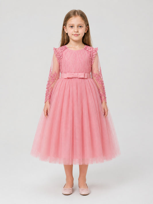 Dressy Pink Princess Dress with Full Skirt on-model view