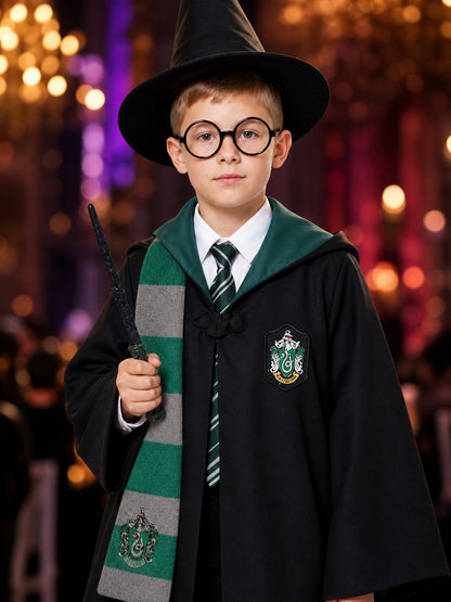 Children's Magic Academy Wizard Costume Set, Hooded Robe With Hat, Scarf on-model view