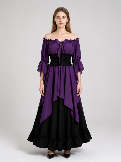 Historical Dress with Lacing and Off-the-Shoulder Design on-model view