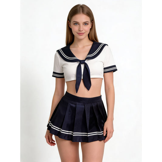 JK School Uniform, White with Blue Tie