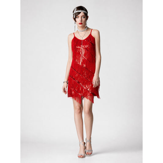 Red 1920s-style fringe party dress