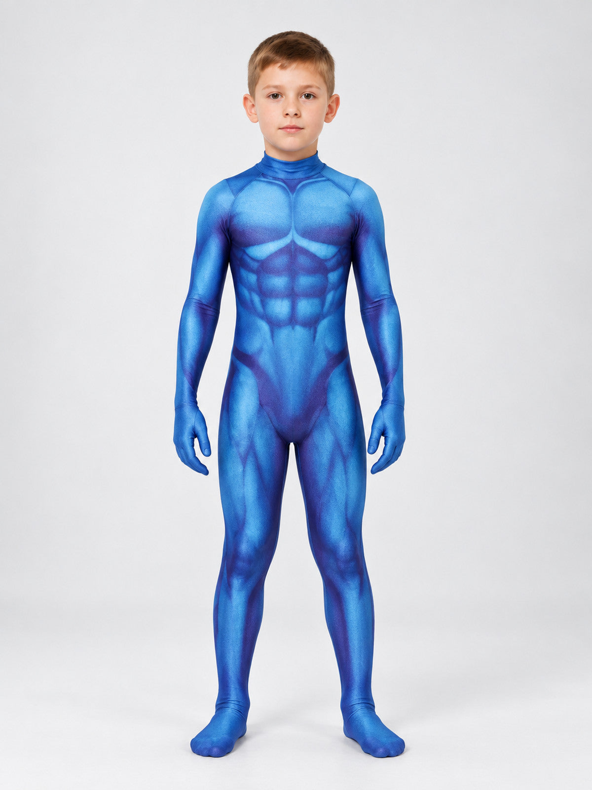 Blue Fitted Cosplay Bodysuit with Muscle Print