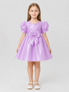 Girls' Dressy Dress with Puff Sleeves and a Bow