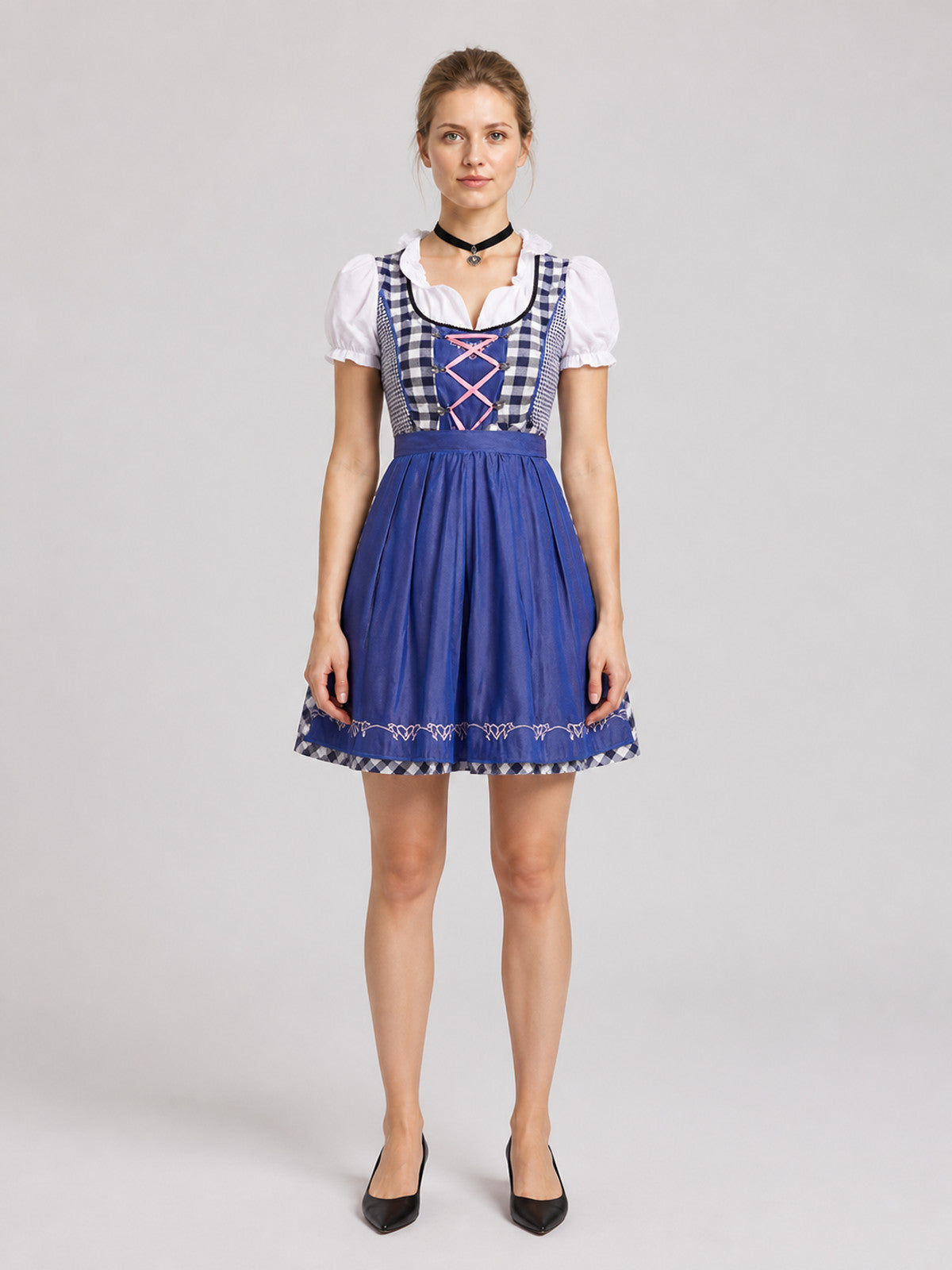 Short Blue and White Oktoberfest Dress on-model view