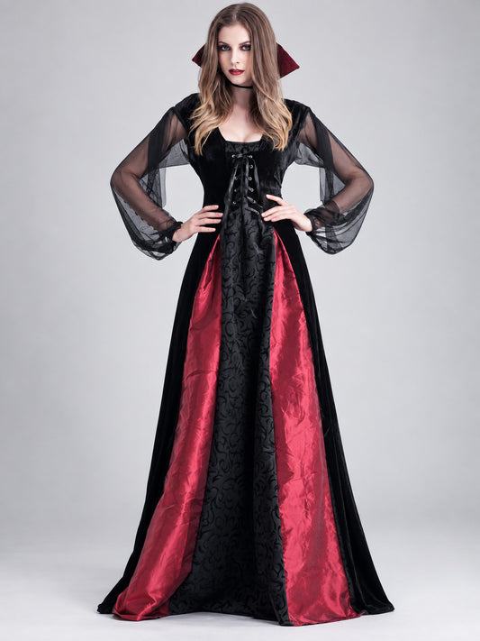 Black carnival costume dress with red inserts
