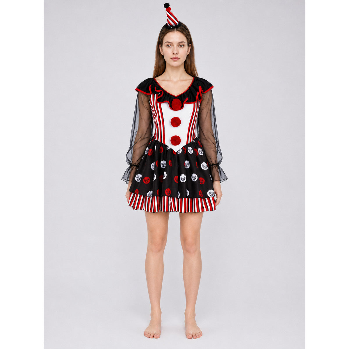 Circus Clown Costume with Red-and-White Pattern