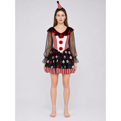 Circus Clown Costume with Red-and-White Pattern